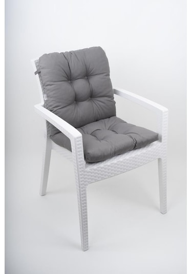 Neva Pofidik Antrasit Arkalıklı Sandalye Minderi Özel Dikişli Bağcıklı 44x84 Cm Antrasit