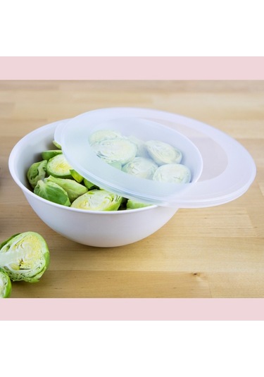 Ceronni Lunar Kapaklı Kase 3lü Set 3lt 2lt 1lt Beyaz Beyaz