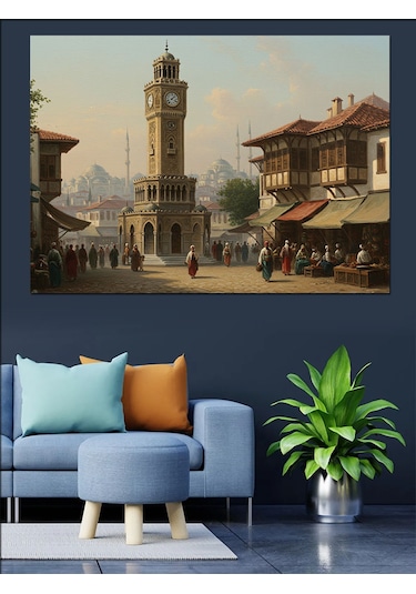 Osmanlı İsmir Saat Kulesi Dekoratif Kanvas - Mdf Ahşap Tablo