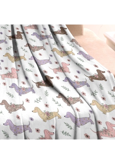 Dachshund Desenli 30x40inch Polar Battaniye, Yumuşak Ve Rahat-a6 Dachshund Floral White