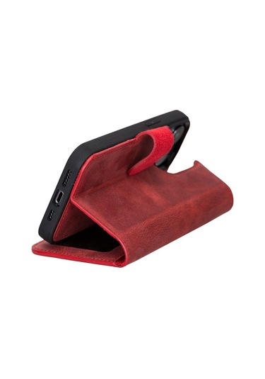 Apple İphone 13 Pro Uyumlu Deri Cüzdanlı Kılıf Liluri G4 Kırmızı