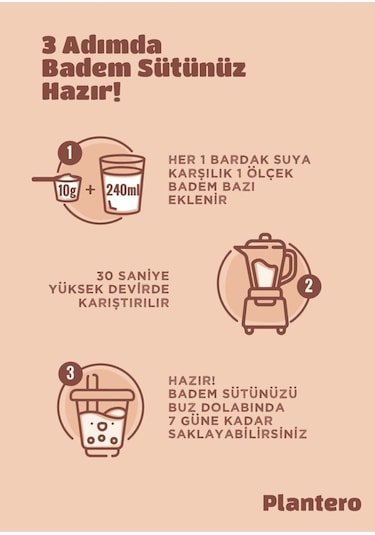 3'lü Badem Sütü Bazı Konsantre Bitkisel Süt 250gr, %100 Badem, Şekersiz