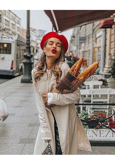 Kırmızı Fransız Ressam Avusturalya Yünü Keçe Bere Açık Kırmızı