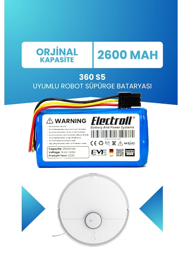 360 S5 Batarya 2600mah Pil Akıllı Robot Süpürge Bataryası