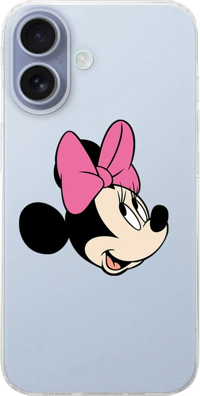 Apple Uyumlu iPhone 16 İle Minnie Mouse 1 Baskılı Kamera Korumalı Şeffaf Kılıf