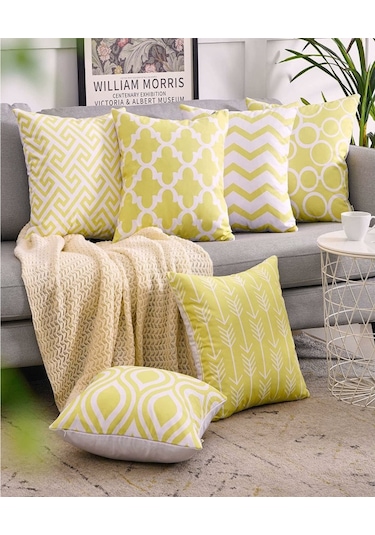 Tuval Kare Dekoratif Yastık Minder Kılıfı, 18 18 İnç, 6 Adet 008 Çok Renkli