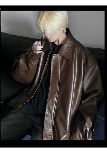 Unisex Yeni Sezon Kapitone Dolgulu Oversize Vintage Kahverengi Derii