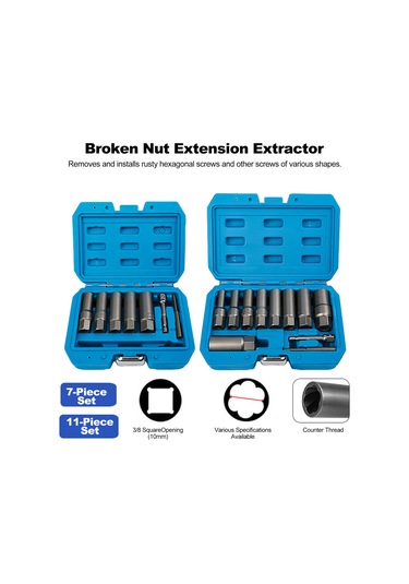 Symbee 7'li Krom Molibden Çelik Somun Sökücü Seti - 3/8" 65mm Uzun Boy, Paslı Ve Hasarlı Vidalar İçin