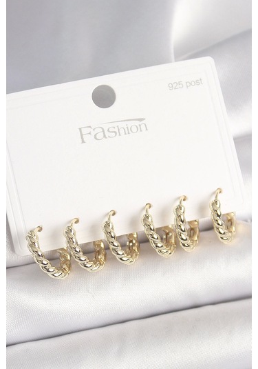 925 Ayar Gümüş Çivi Pirinç Gold Renk Sarmal Halka Model Kadın Küpe Seti çok renkli