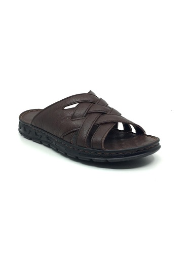 Taşpınar %100 Deri İçi Dışı Ortopedik Erkek Yazlık Rahat Terlik 40-45 Kahverengi