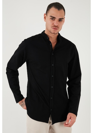 Buratti % 100 Pamuk Slim Fit Hakim Yaka Erkek Gömlek 5902800 Siyah