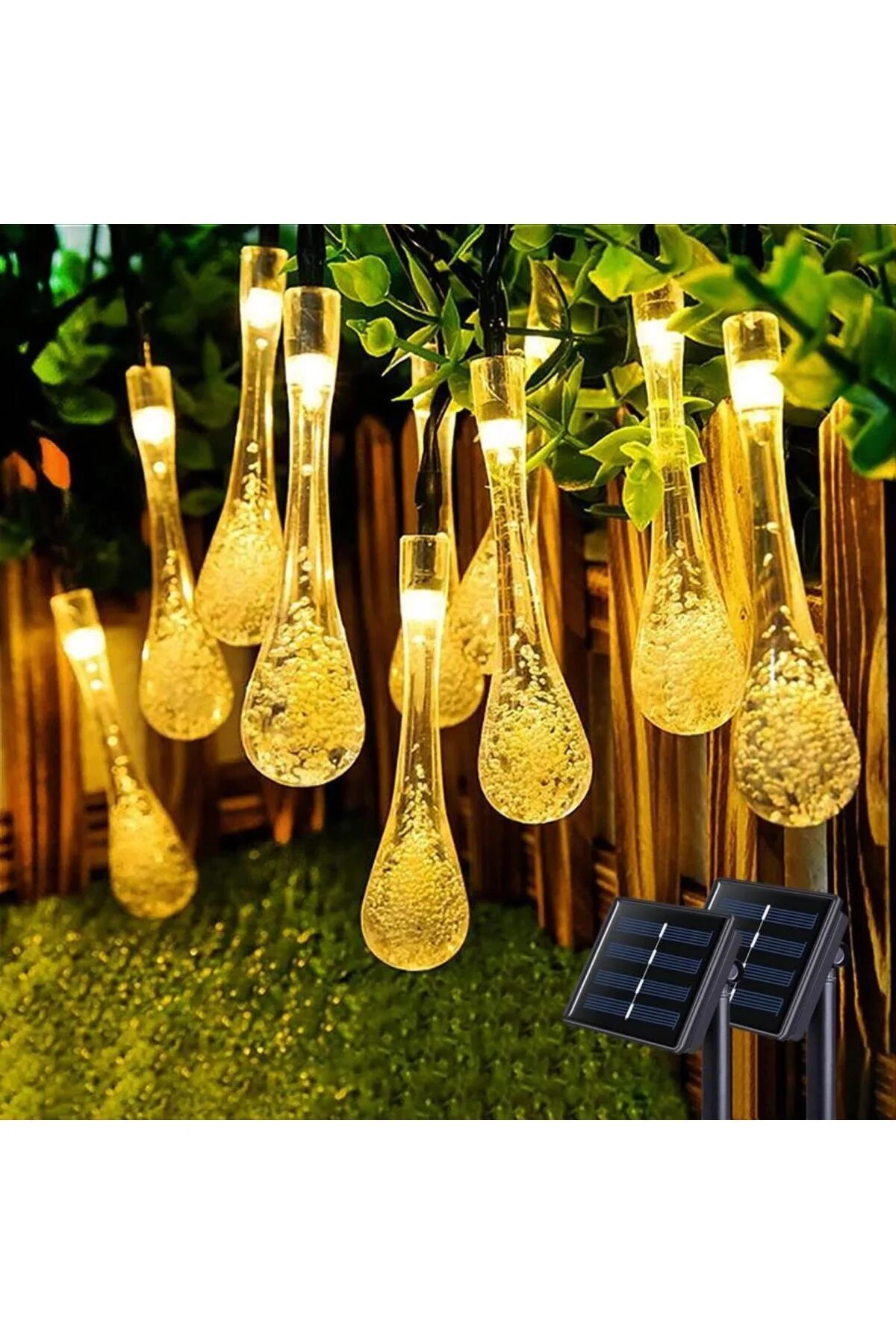 Solar Enerjili Su Damlası Led Işık Zinciri 8 Modlu Bahçe Ve Balkon Aydınlatması Su Geçirmez Sarı Işık Sarı
