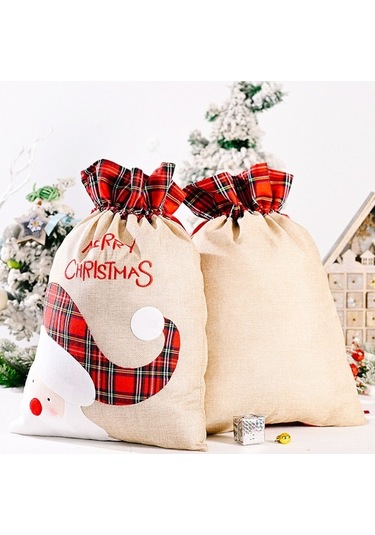 Fortunelane Noel Hediyesi: Kırmızı Kumaş Santa Desenli 55x38cm Çantacı - Çok Renkli, 1 Adet/ Çok Renkli