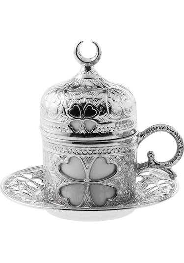 Sena Yonca Desenli Porselenli 4 Parça Gümüş Renk Fincan