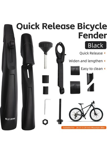 Pazly Genişletilebilen Bisiklet Çamurlukları, 26-29in, Hızlı Kurulum, Siyah, Evrensel, Ön Ve Arka Siyah