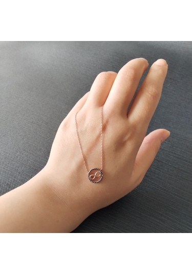 925 Ayar Gümüş Sonsuzluk Model Kadın Kolye-rose Renk-şık Tasarım-model 2 Gümüş