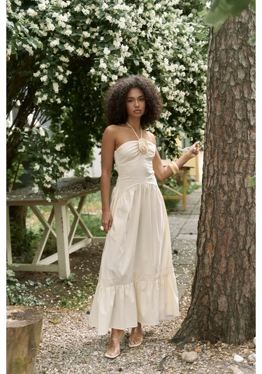 Elisa Gül Detay Sarı Uzun Elbise sarı