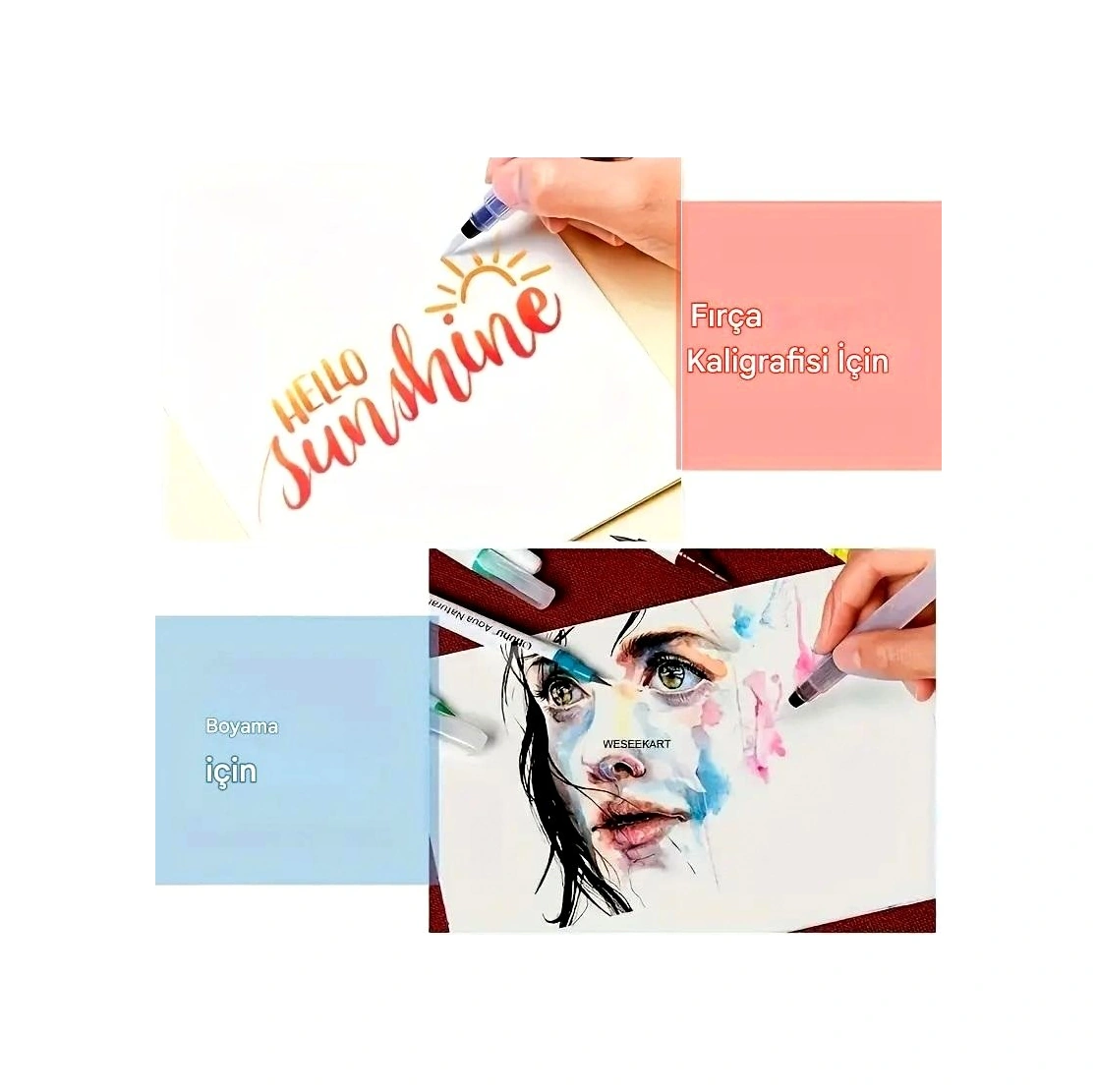 Fırça Uçlu, Brush Pen, Sulu Boya, Su Ve Mürekkep Hazneli, Boyama Kalem-s Beden