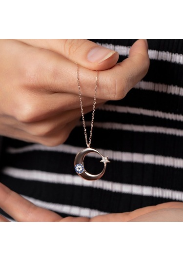 Mavi-Beyaz Zirkon Taşlı Tarz Tasarım Rose Renk 925 Ayar Gümüş Ayy (540202091)