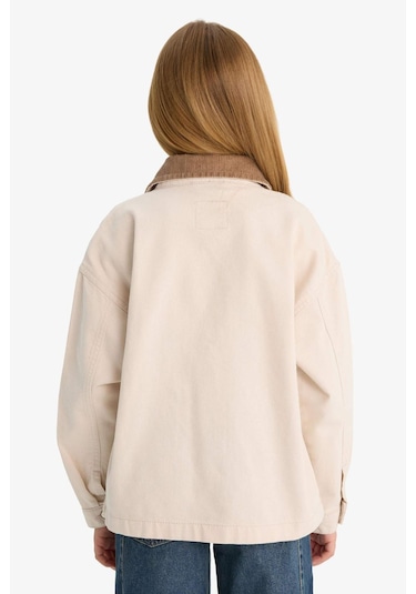 Defacto Kız Çocuk Okul Kontrast Yakalı Gabardin Ceket F7518a825aubg74 Bej