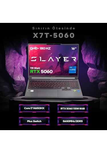 Game Garaj Slayer X7T-5060-C7 i7-14650HX 16 GB 1 TB SSD RTX5060 16" Free Dos Dizüstü Bilgisayar
