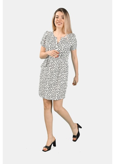 Puantiyeli Elbise Beyaz-Siya