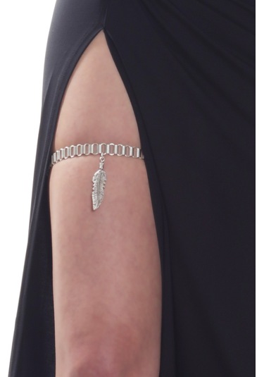 Labalaba Kadın Antik Gümüş Kaplama Yaprak Charm Detaylı Lastikli Bacak Zinciri Gümüş