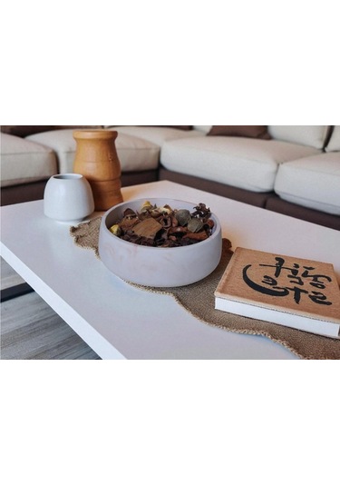 2 Adet Mermer Desenli Taş Kase Çok Amaçlı Mermer Kase Banyo Takımı 18 Cm Beyaz