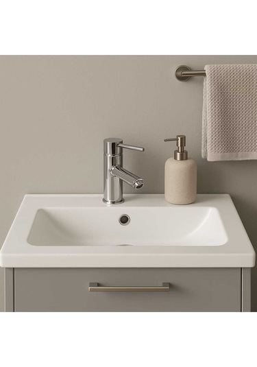 Rudi Armatür Premium Pirinç Modern Oval Gövde Lavabo Bataryası Gümüş