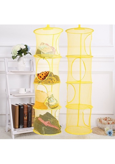 Pazly 3-4 Katlı File Askılı Saklama Sepeti - Sarı/mavi Renkli, Organize Depolama, Alan Tasarrufu