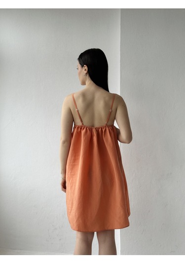 Retrobird Tasarım June Askılı Mini Elbise Kadın Turuncu-13902 Turuncu