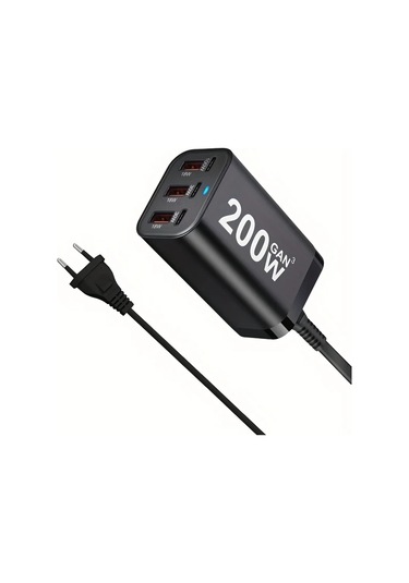 Topshop1 Siyah Yms-618 200w Gan Iıı 6 Portlu Usb C Şarj Aleti Qc3 1 Pd 100w Dizüstü Şarj Adaptörü Macbook İphone Uyumlu Galaxy Uyumlu S24 S23 S22 İçin