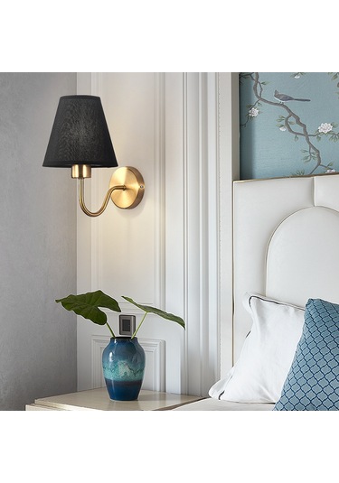Yunboo 4018 Bakır Renkli Keten Kapaklı Modern Duvar Lambası - Otel, Yatak Odası, Koridor İçin - Tekli Paket Far Yok Keten