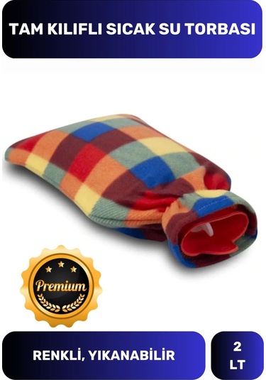Premium Büyük Boy Kauçuk Yıkanabilir Polar Kılıflı Yumuşak Regl Kötü Hava Sıcak Su Torbası 2 Lt Çok Renkli