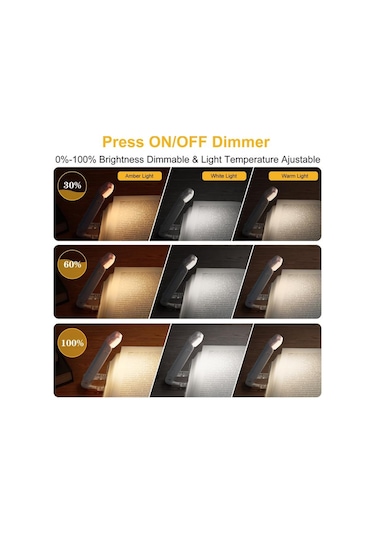 Siyah Led Usb Şarj Edilebilir Kitap Işığı Okuma Işığı Göz Koruması Gece Lambası Taşınabilir Klipsli Masa Işığı Yer Ayracı Okuma Işığı Gece Lambası Siyah