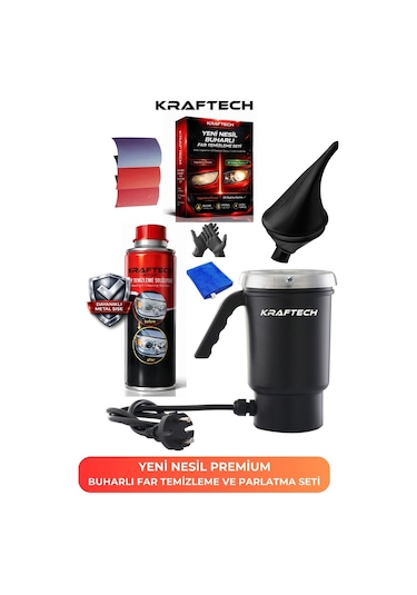 Kraftech Yeni Nesil Premium I Buharlı Araba Far Temizleme Ve Parlatma Seti - 8 Parça Ürün