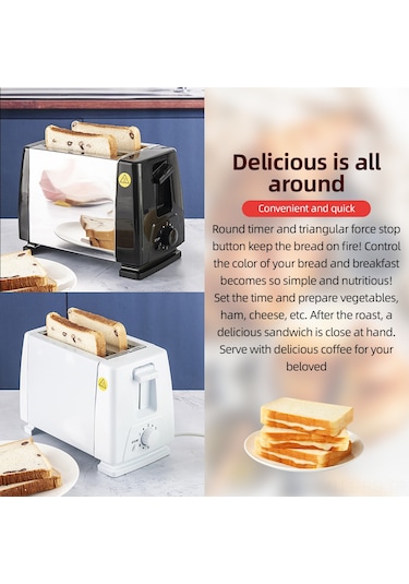 Reedark Kompakt 2 Dilimli Tost Makinesi - 6 Ayar, Çıkarılabilir Kırıntı Tepsili, 750w Hızlı Isıtma 112 Karakter Beyaz