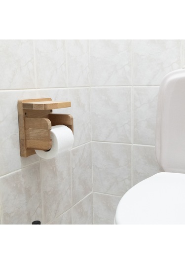 Wc Kağıt Tutucu Masif Kayın Ahşap Ve Metal Tutucu - Kağıt Havlu Ceviz