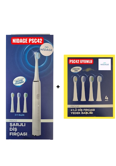 Nidage Psc42 Şarjlı Diş Fırçası + Psc42 Uyumlu Yedek Başlık 4'lü