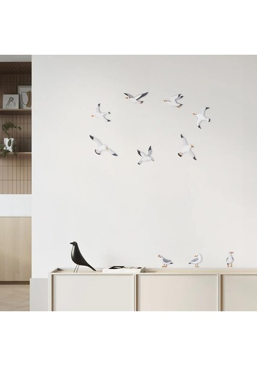 Cajuart Dekoratif 10 Parça Sevimli Martılar Ahşap Duvar Tablosu Kuş Duvar Dekoru