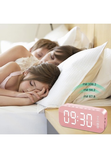 Youmex Pembe Mini Müzik Hoparlörü: Akıllı Alarm Saati, Led Ayna Ekranı, 6 Saat Çalma Süresi, Ev Ve Ofis İçin Kablosuz Bluetooth Hoparlör