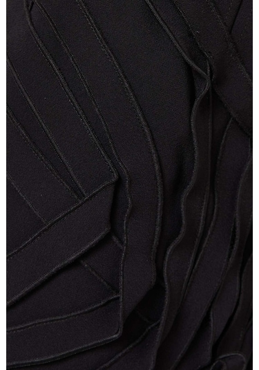 Acler Grovehill Mini Elbise - Yüksek Yaka - Kıvrımlı Tasarım - %100 Polyester Siyah