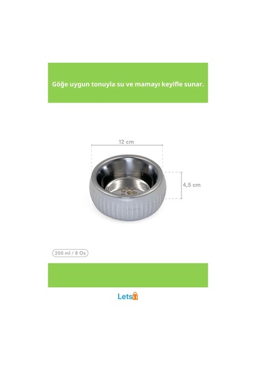 Organik Seramik Kedi Ve Köpek Mama Kabı Gri 250 Ml