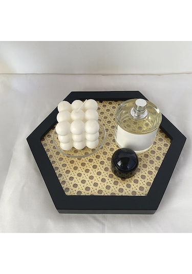 El Işi Ahşap Tahıl Rattan Tepsi Masaüstü Organizatör Dekor Aksesuarları Depolama Tepsisi Nordic Stil Ev Mutfak Depolama Tepsisi Depolama Tepsileri Altıgen Ahşap - Gri