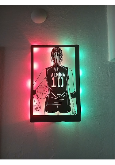 Kişiye Özel Voleybolcu Kız Led Işıklı Duvar Dekoru & Gece Lambası 40x25 Cm