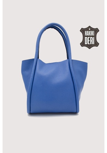 Hakiki Deri Kadın Organizerlı El Çantası Mavi Smr9206 Mavi