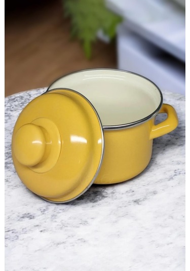 Nishev İtalyan Emaye Mini Derin Tencere 12 Cm 900 Ml Sarı Sarı