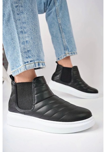 Slw205 Boston Bağcıksız Cilt Erkek Spor Bot Bt Siyah Siyah