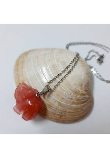 Soma Japon Gül Kuvars Kadın Fil Kolye Gümüş