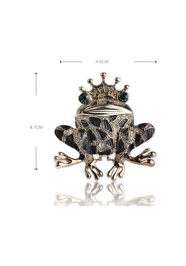 Blucome Canlı Kurbağa Taç Broş Kadın Erkek Çocuklar Emaye Sapo Broş Elbise Dekorasyon Kristaller Broş Başörtüsü Eşarp Aksesuarları Siyah